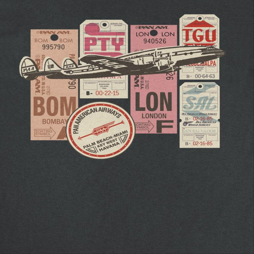 Pan Am Baggage Tags Montage Black T-Shirt
