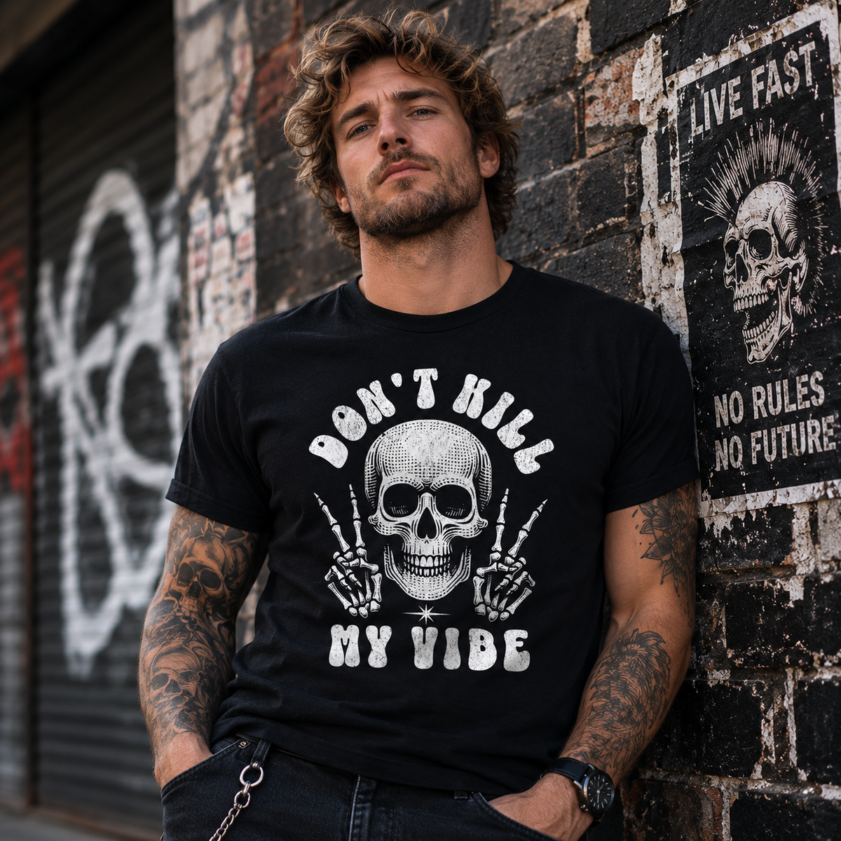 Skull Peace Signs T-Shirt, Gothic Streetwear, Dark Humor Goth Apparel