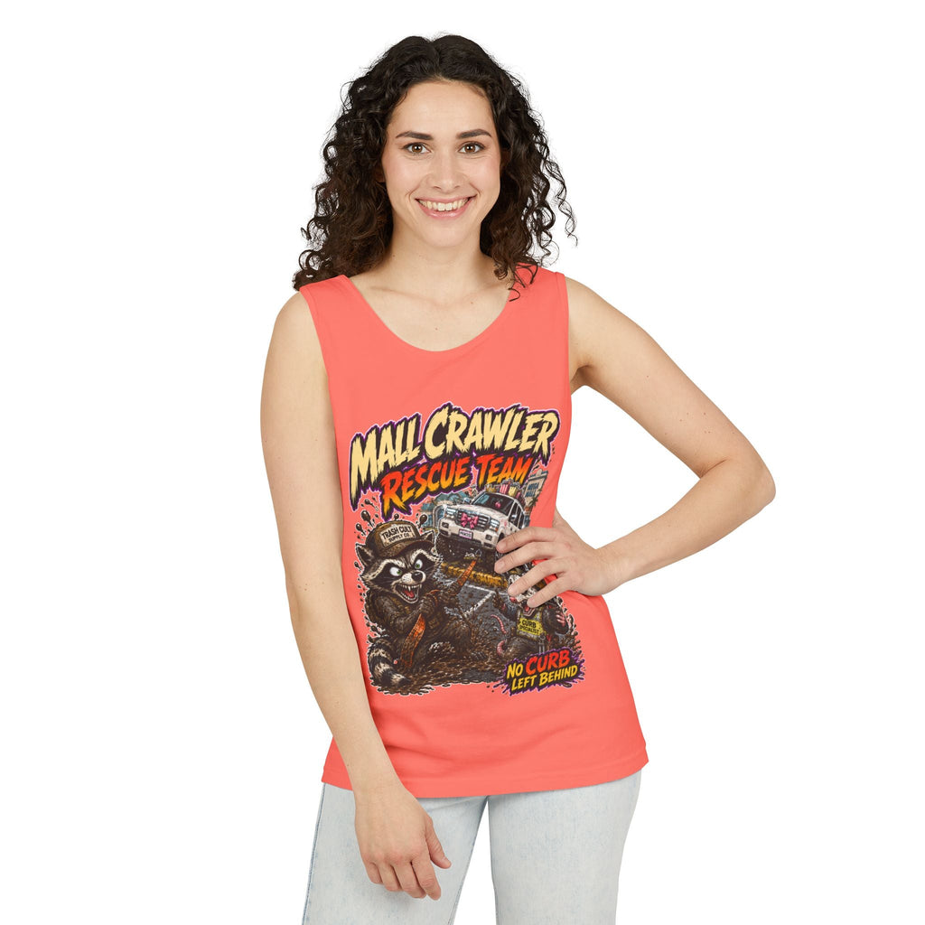Mall Crawler Rescue Team Tank Top – Funny Raccoon Off-Road Graphic Tank