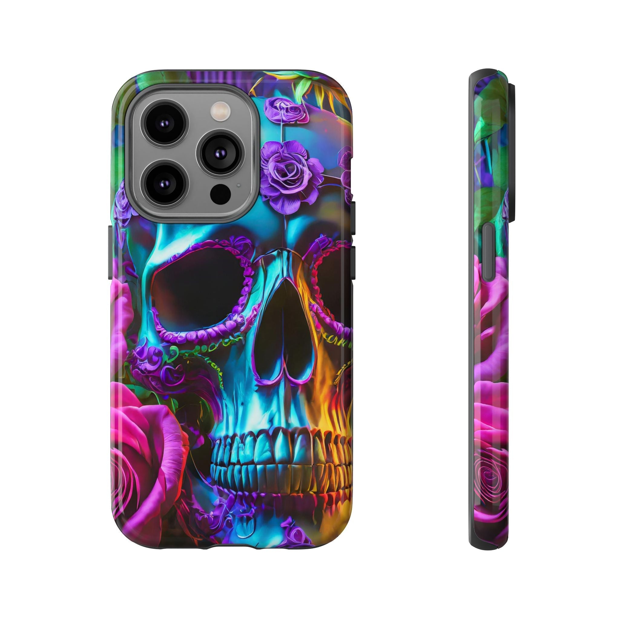 Neon Skull and Roses Vibrant Tough Phone Case