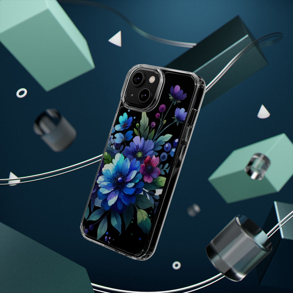 Vibrant Blue Floral Clear Phone Case