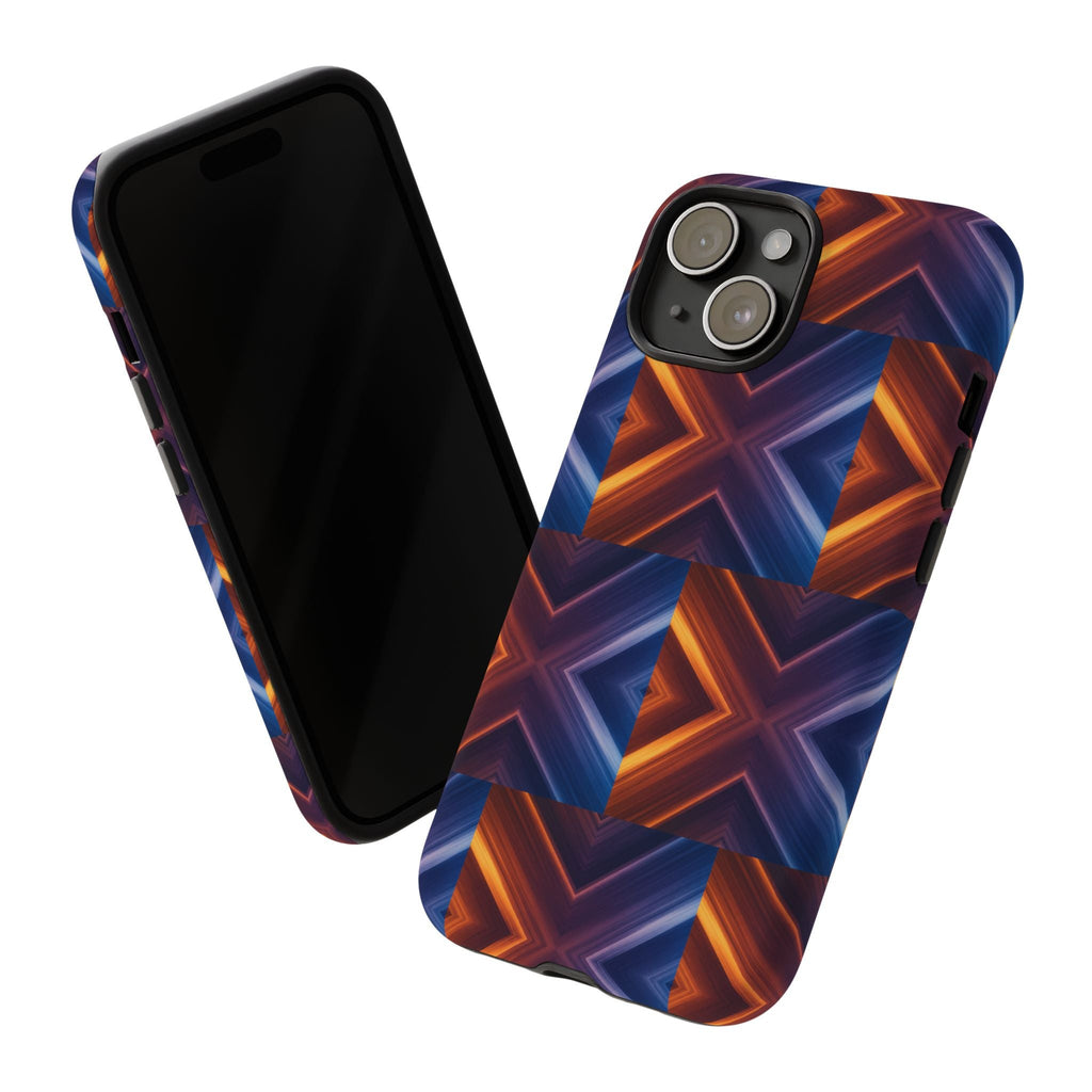 Stylish Tough Phone Case With Blue & Orange Abstract Design