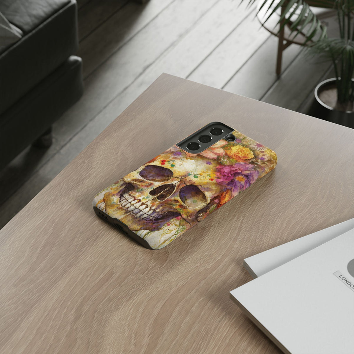 Unique Floral Skull Tough Phone Case