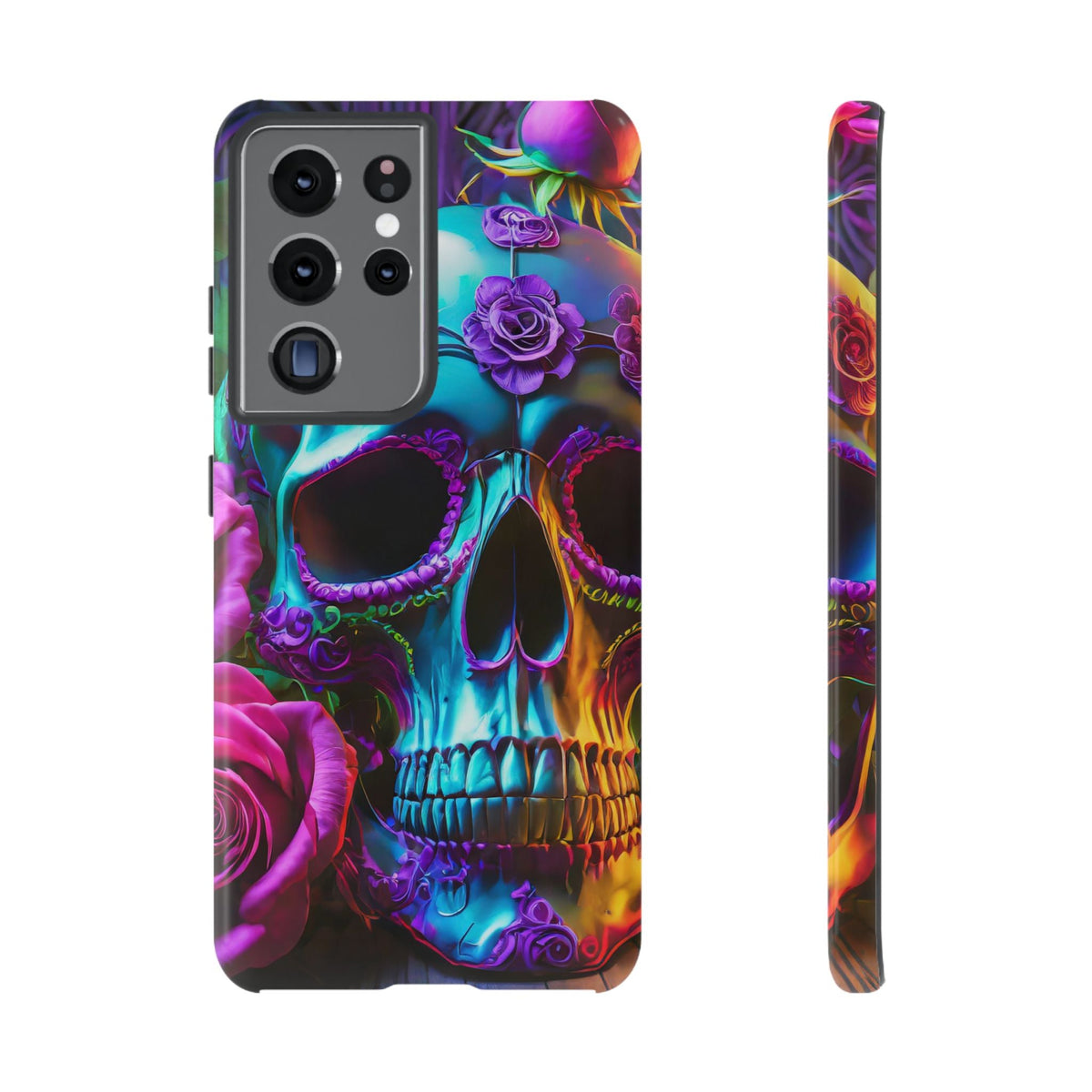 Neon Skull and Roses Vibrant Tough Phone Case