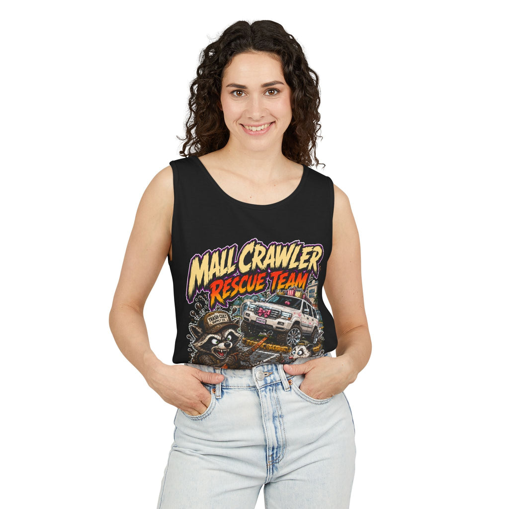 Mall Crawler Rescue Team Tank Top – Funny Raccoon Off-Road Graphic Tank