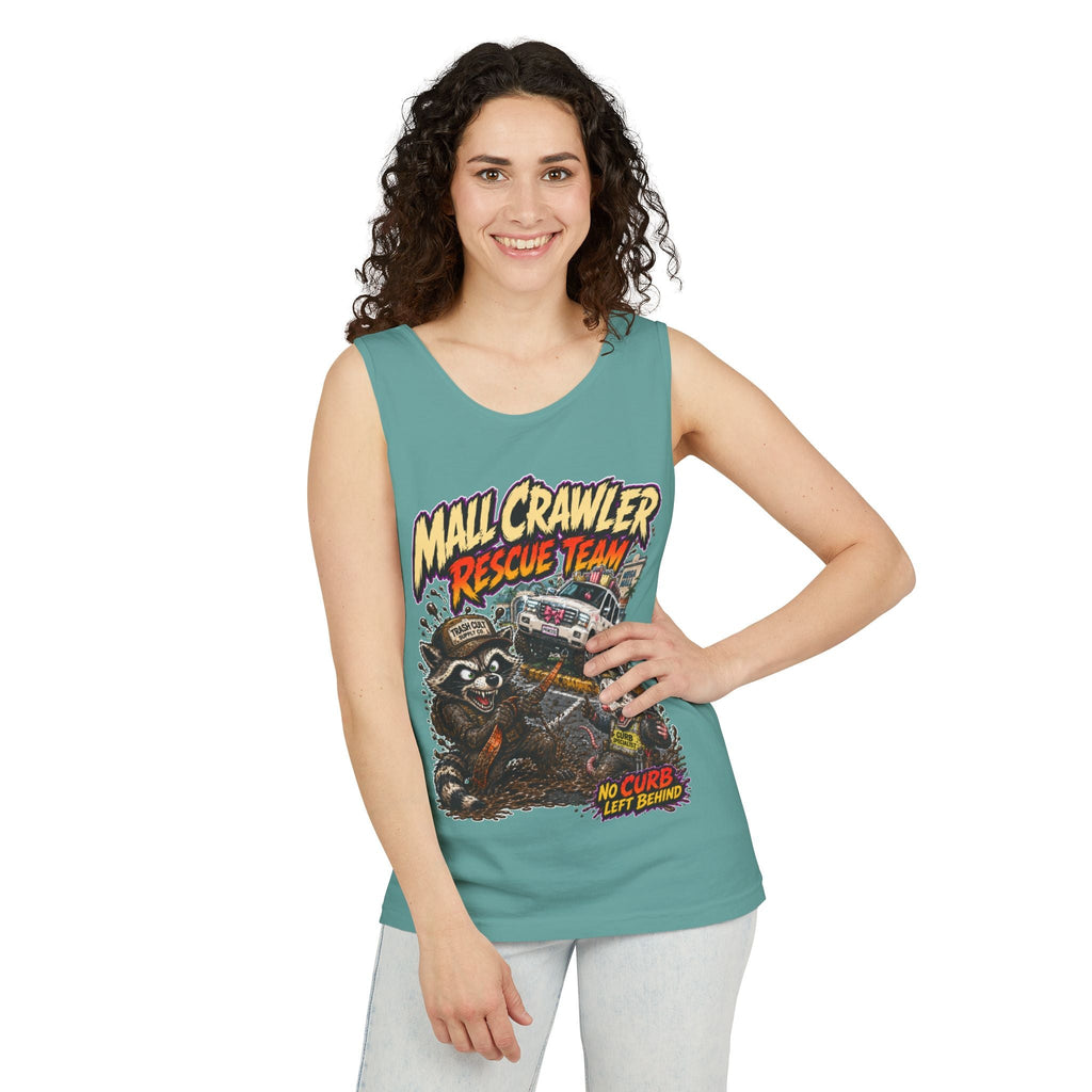 Mall Crawler Rescue Team Tank Top – Funny Raccoon Off-Road Graphic Tank