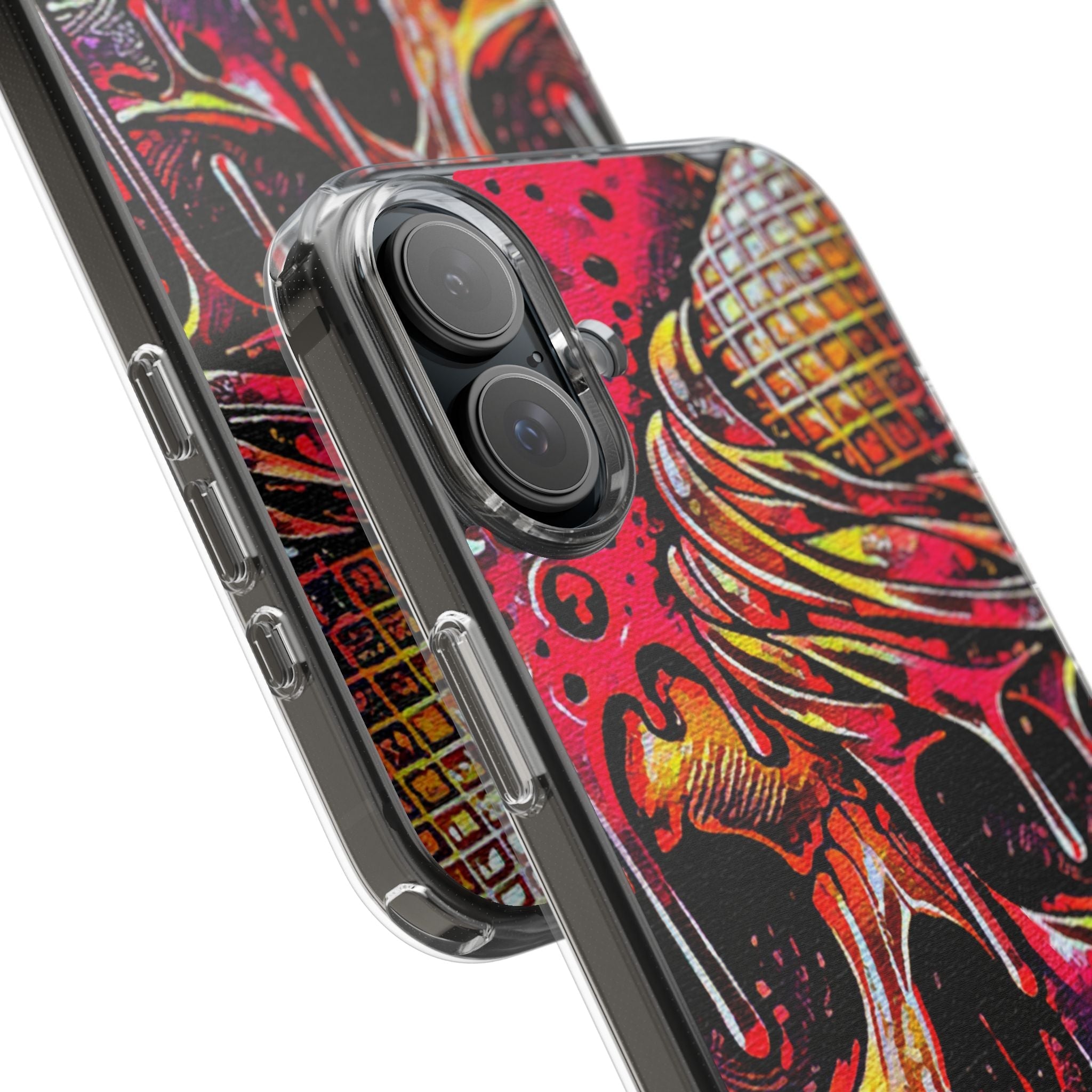 Neon Ice Cream Skull Clear Phone Case