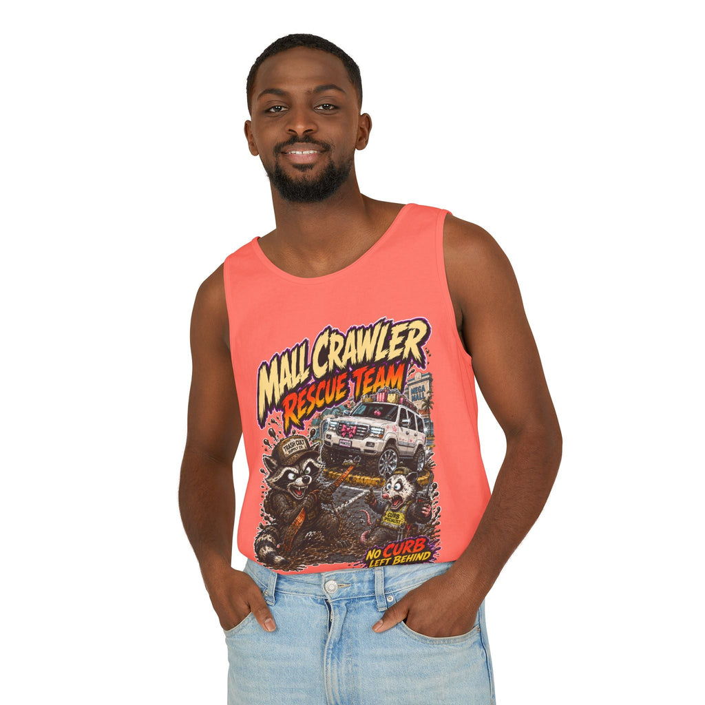 Mall Crawler Rescue Team Tank Top – Funny Raccoon Off-Road Graphic Tank