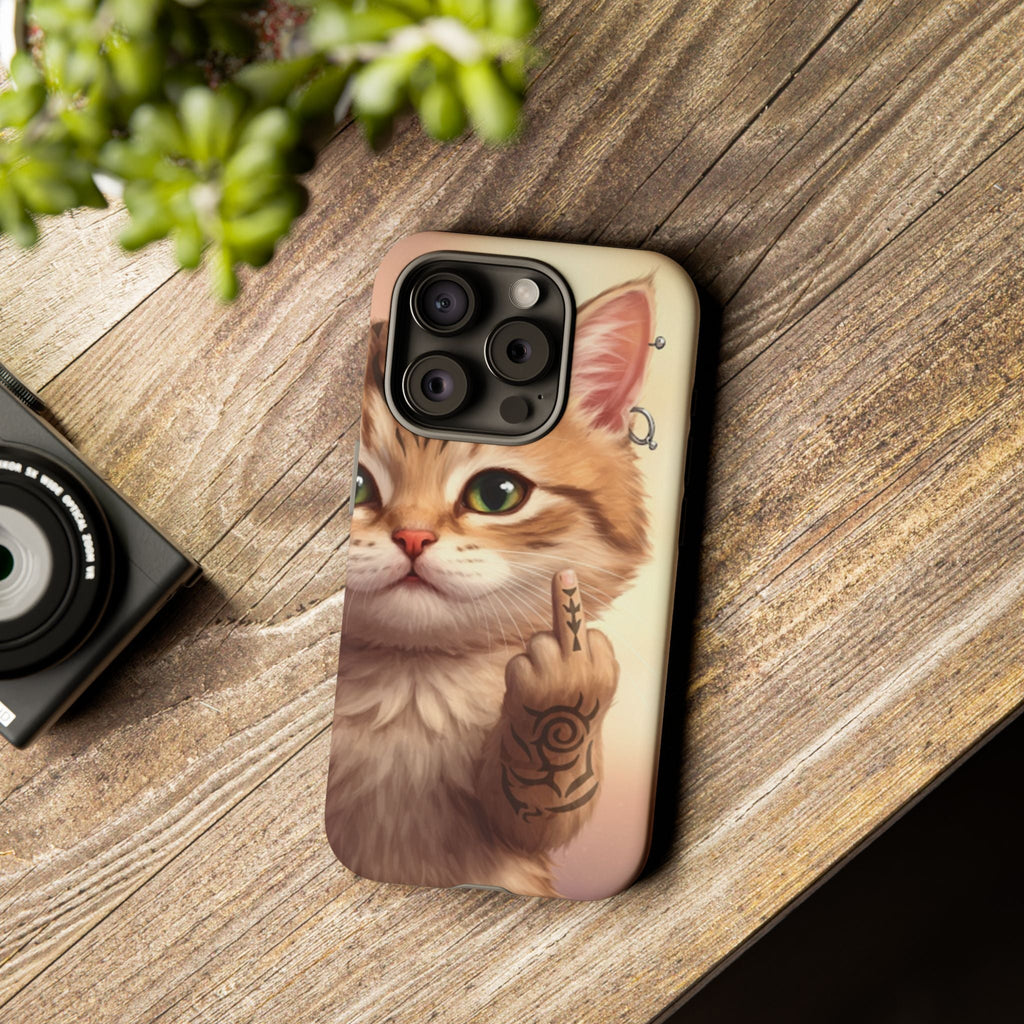Evil Kitty Giving the Bird Tough Phone Case