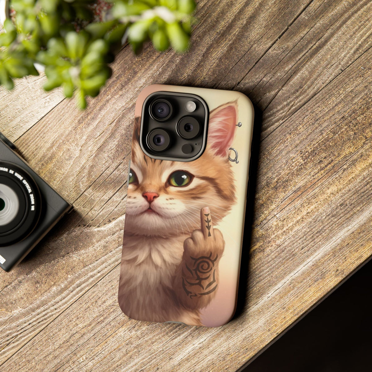 Evil Kitty Giving the Bird Tough Phone Case