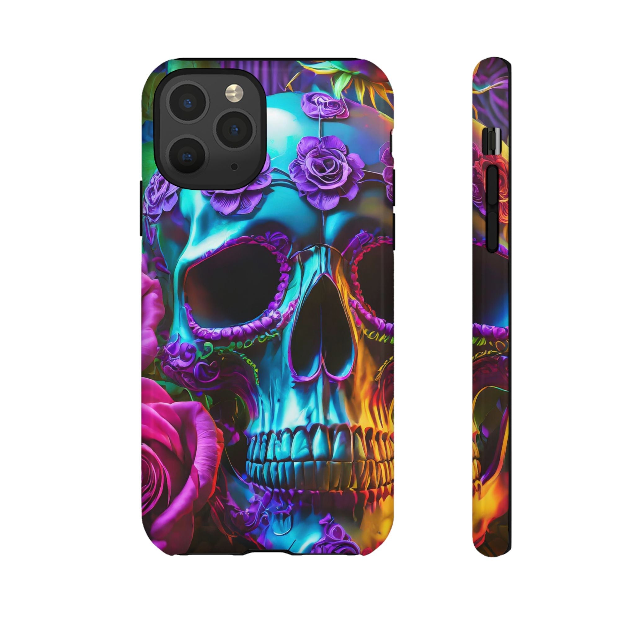 Neon Skull and Roses Vibrant Tough Phone Case