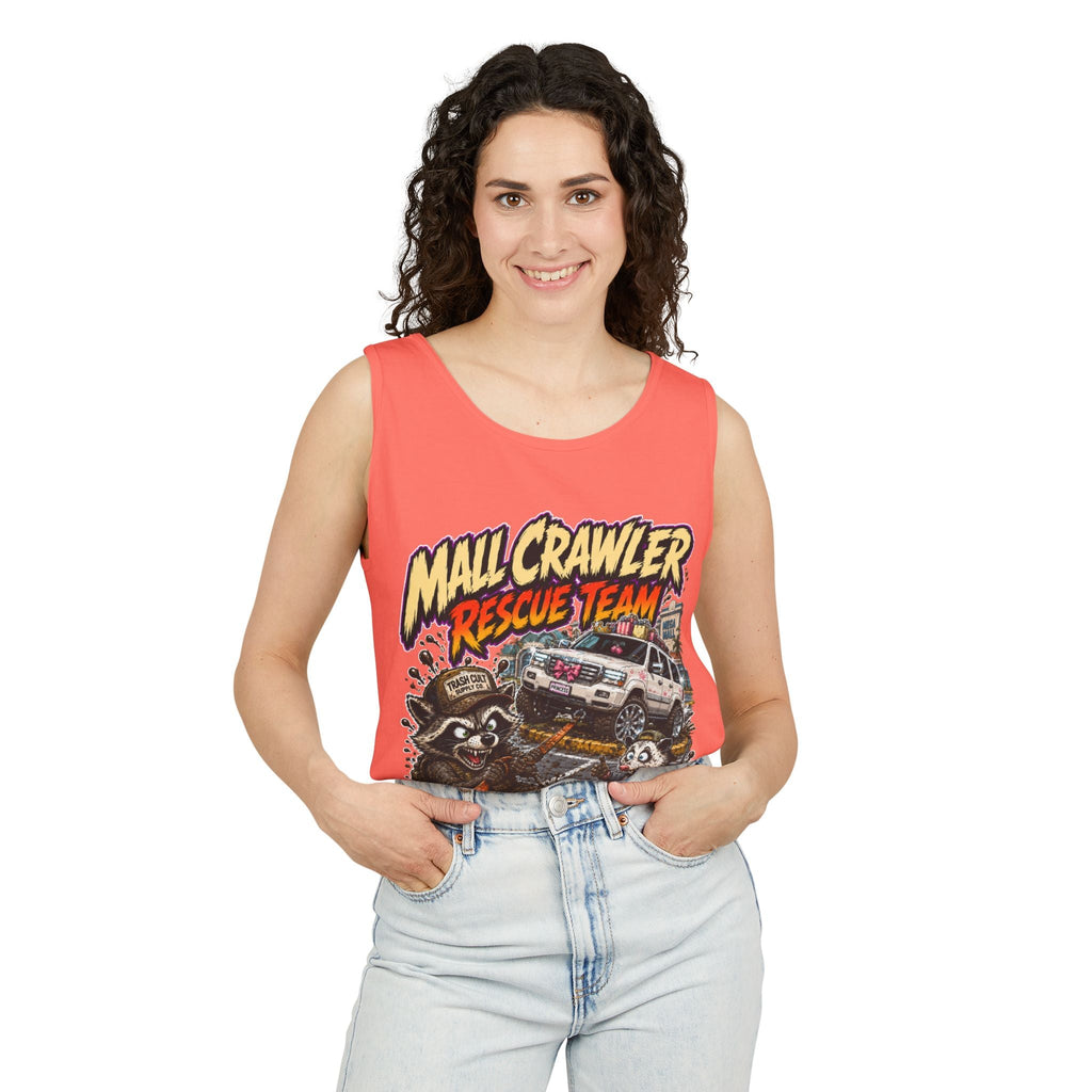 Mall Crawler Rescue Team Tank Top – Funny Raccoon Off-Road Graphic Tank
