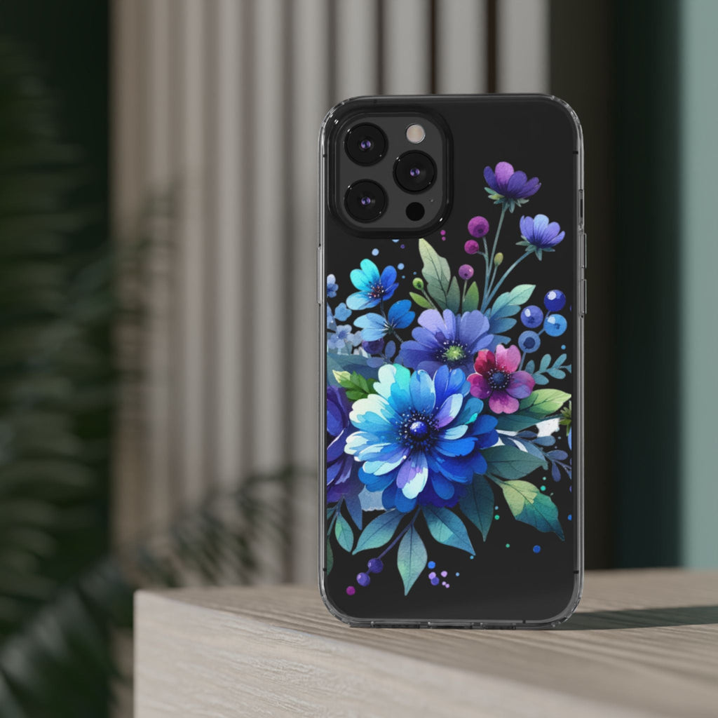 Vibrant Blue Floral Clear Phone Case