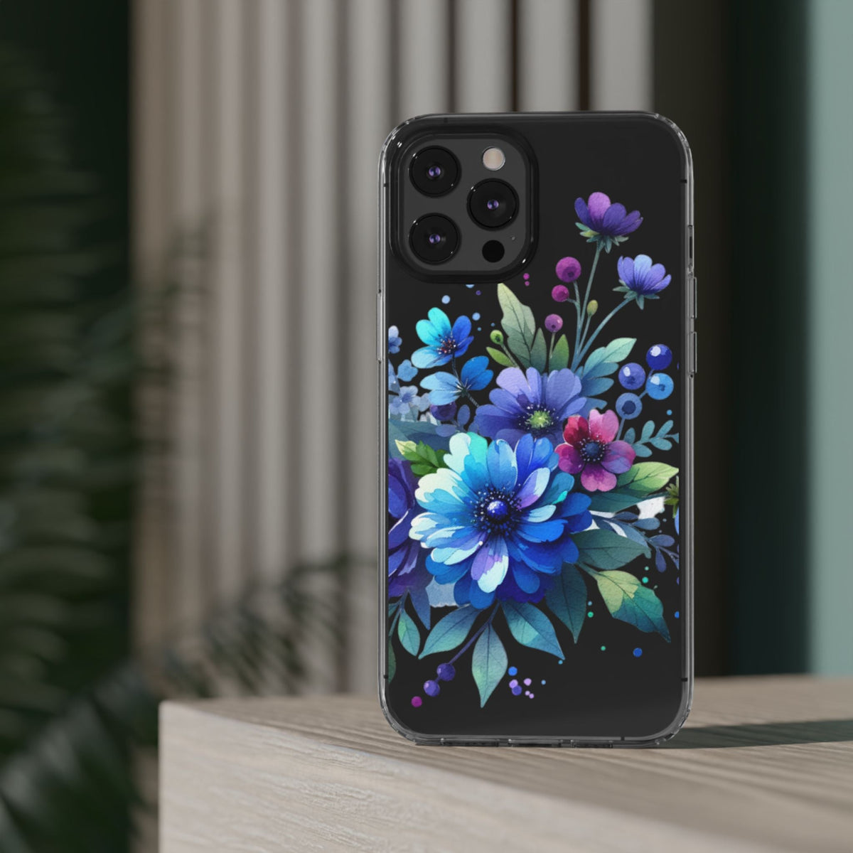 Vibrant Blue Floral Clear Phone Case