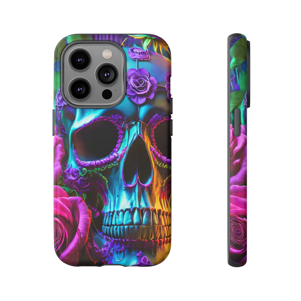 Neon Skull and Roses Vibrant Tough Phone Case