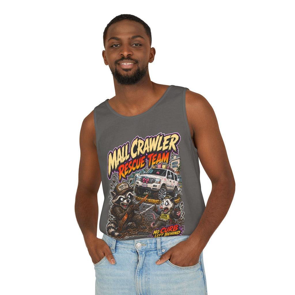 Mall Crawler Rescue Team Tank Top – Funny Raccoon Off-Road Graphic Tank