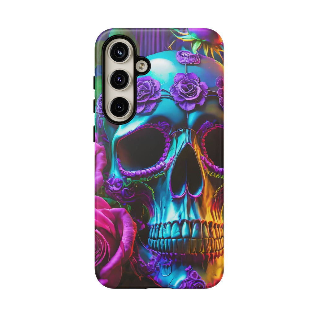 Neon Skull and Roses Vibrant Tough Phone Case