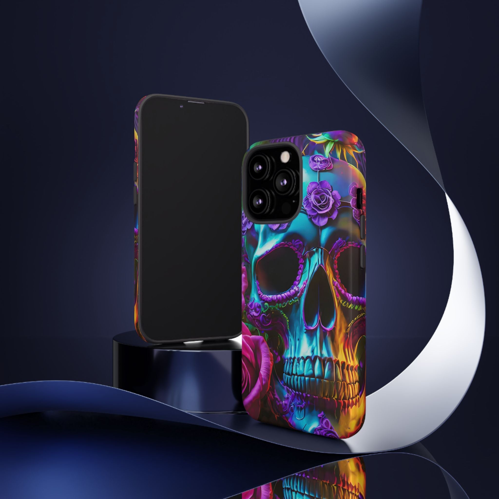 Neon Skull and Roses Vibrant Tough Phone Case