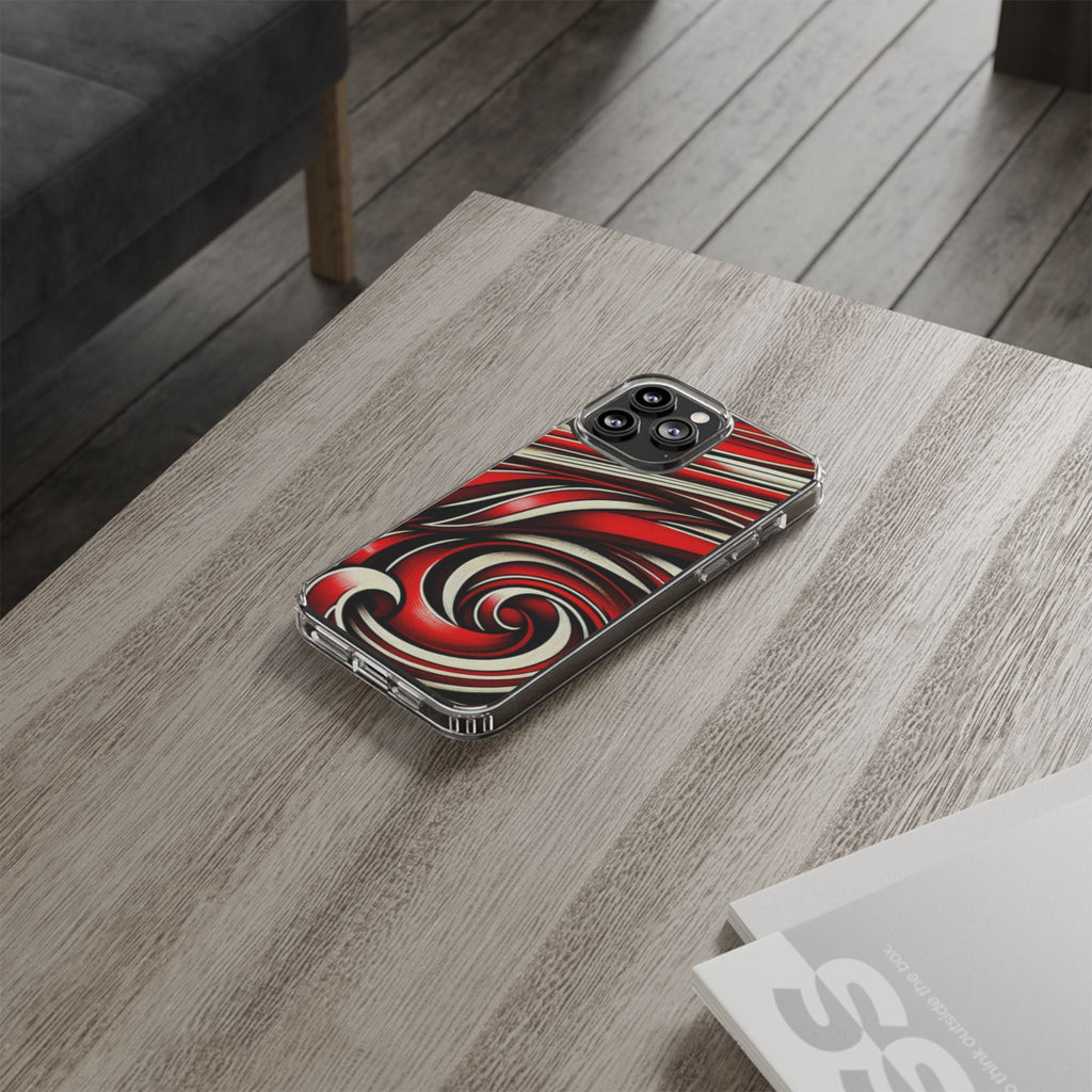 Red & White Swirl Abstract Clear Phone Case
