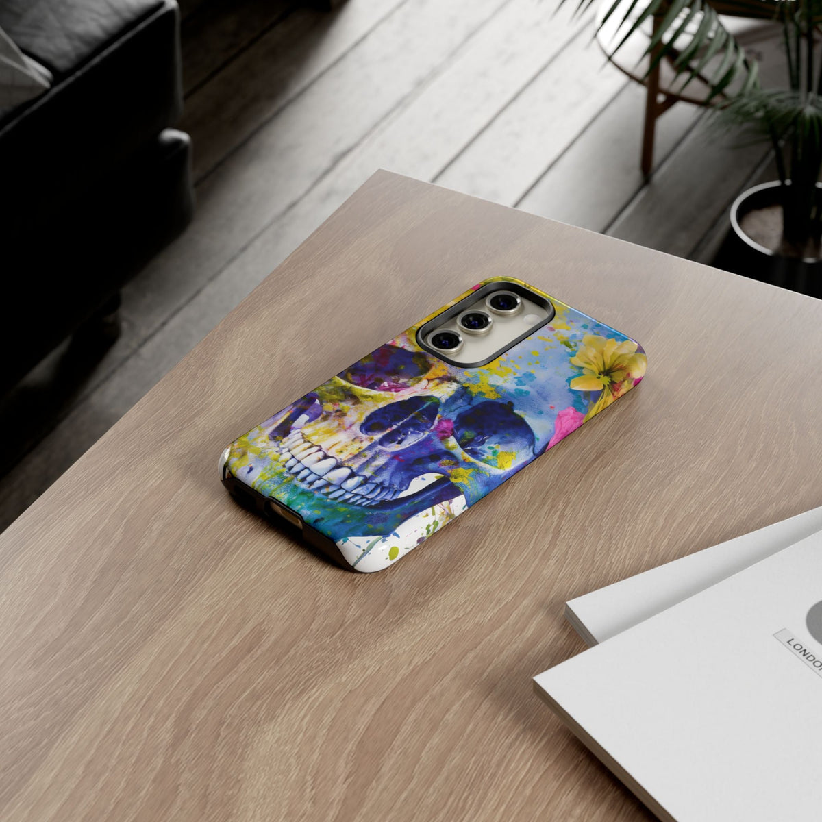 Vibrant Blue Floral Skull Tough Phone Case