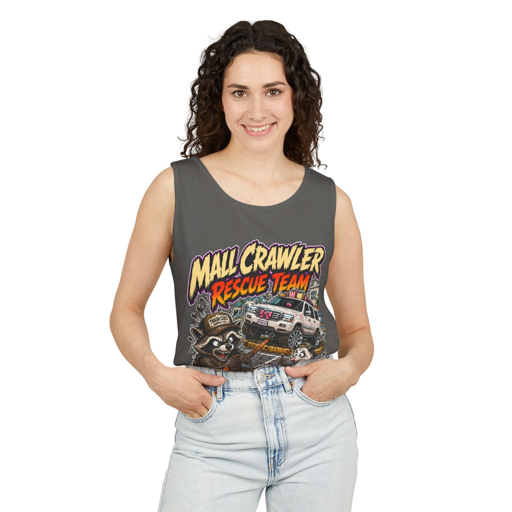 Mall Crawler Rescue Team Tank Top – Funny Raccoon Off-Road Graphic Tank