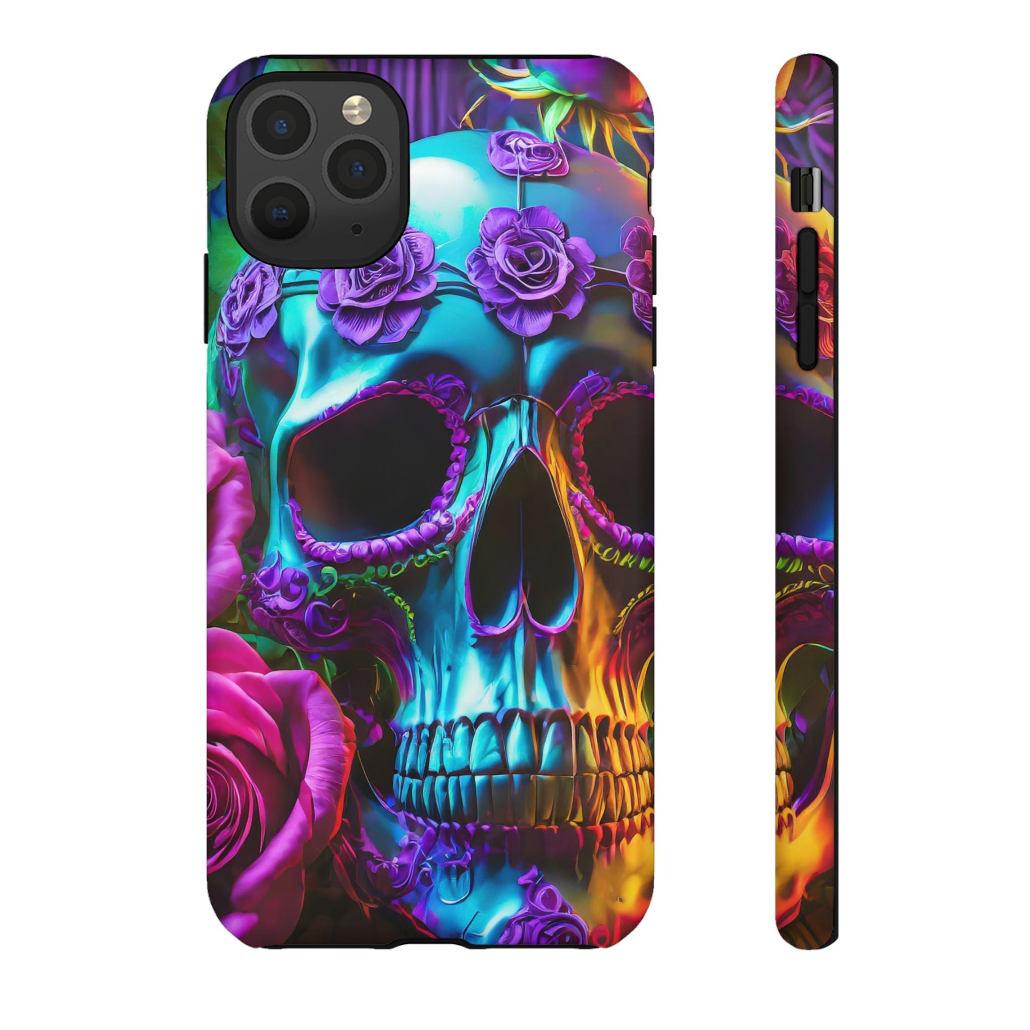 Neon Skull and Roses Vibrant Tough Phone Case