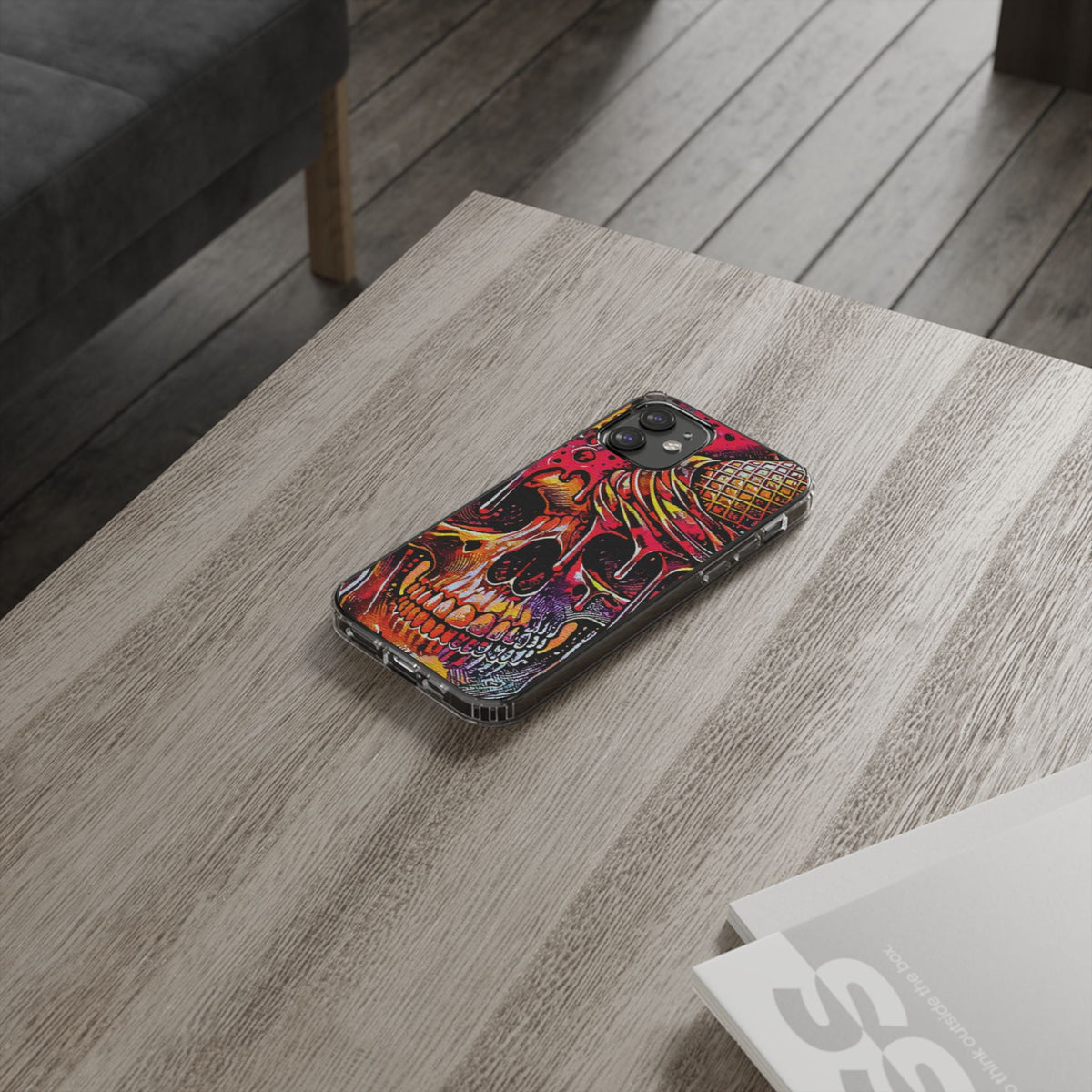 Neon Ice Cream Skull Clear Phone Case