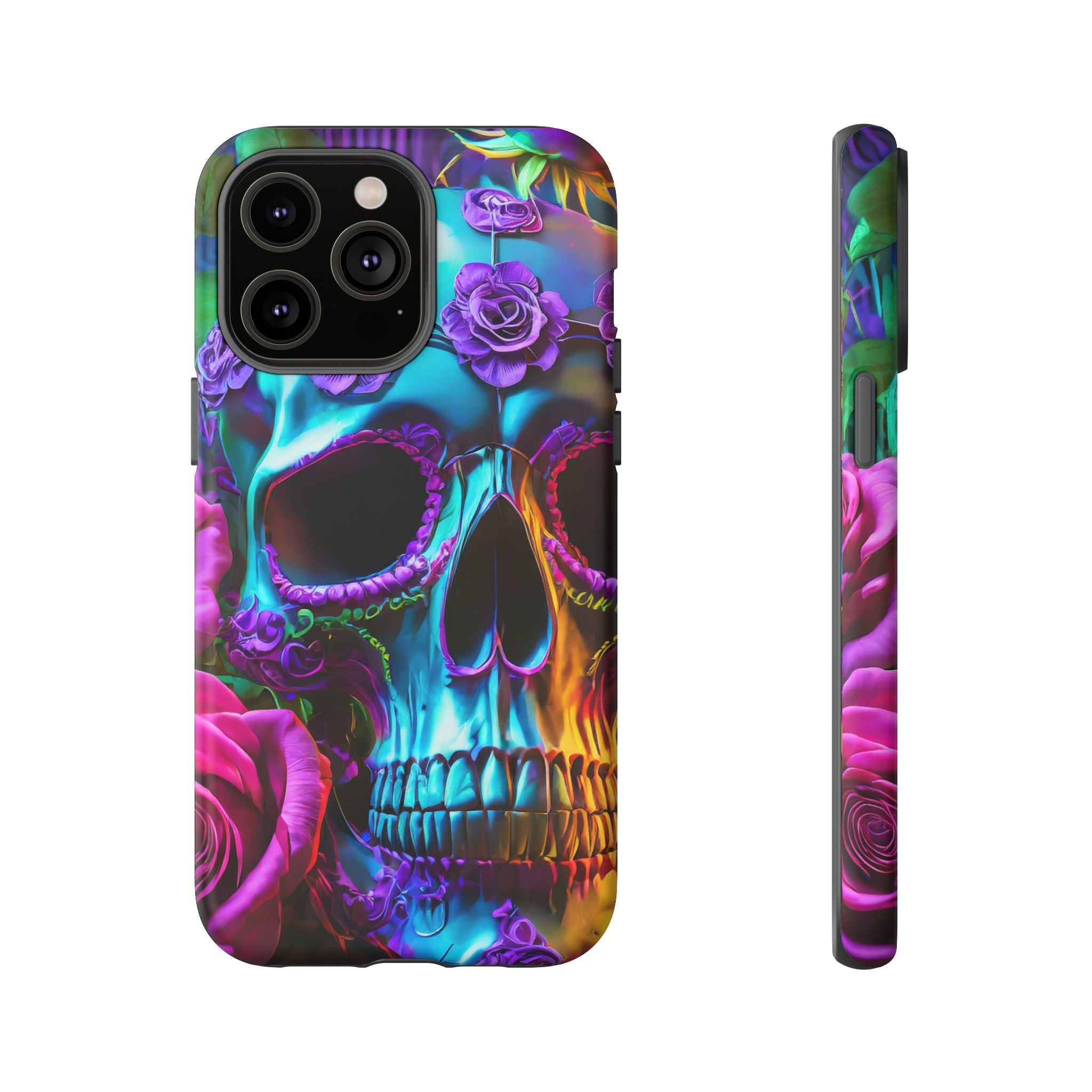 Neon Skull and Roses Vibrant Tough Phone Case