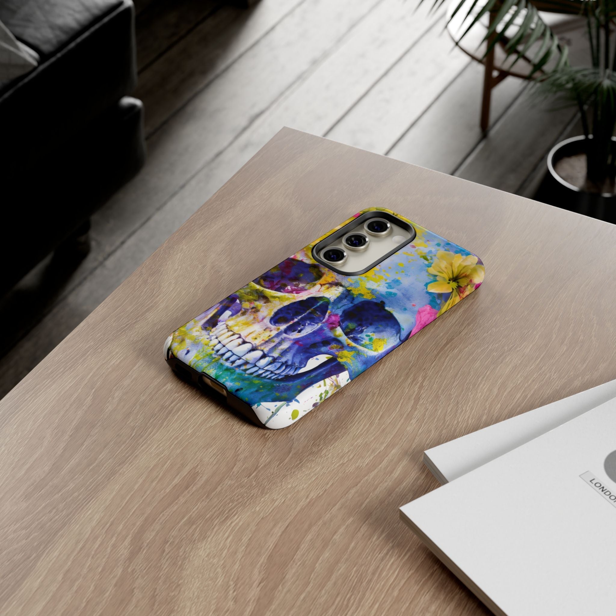 Vibrant Blue Floral Skull Tough Phone Case