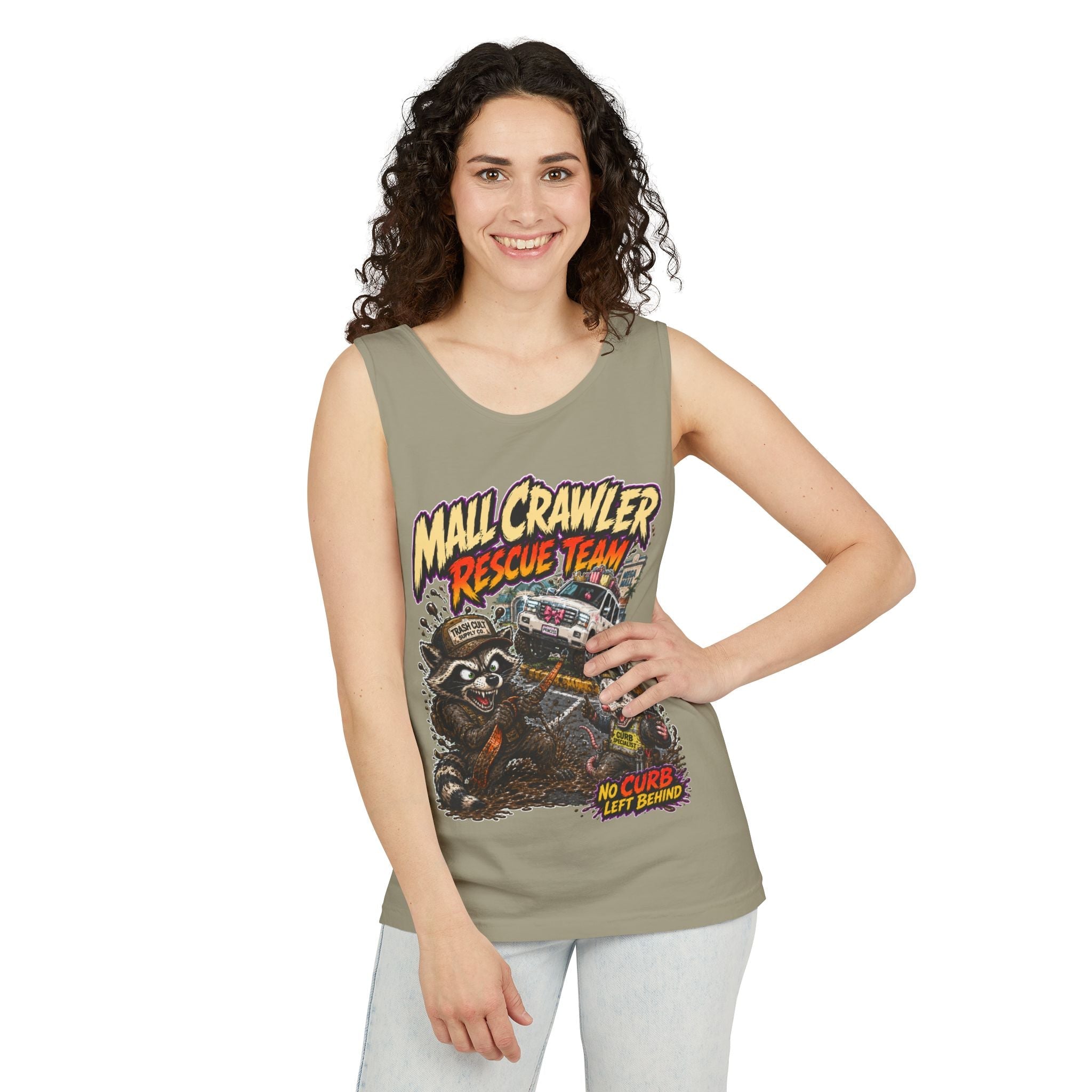 Mall Crawler Rescue Team Tank Top – Funny Raccoon Off-Road Graphic Tank