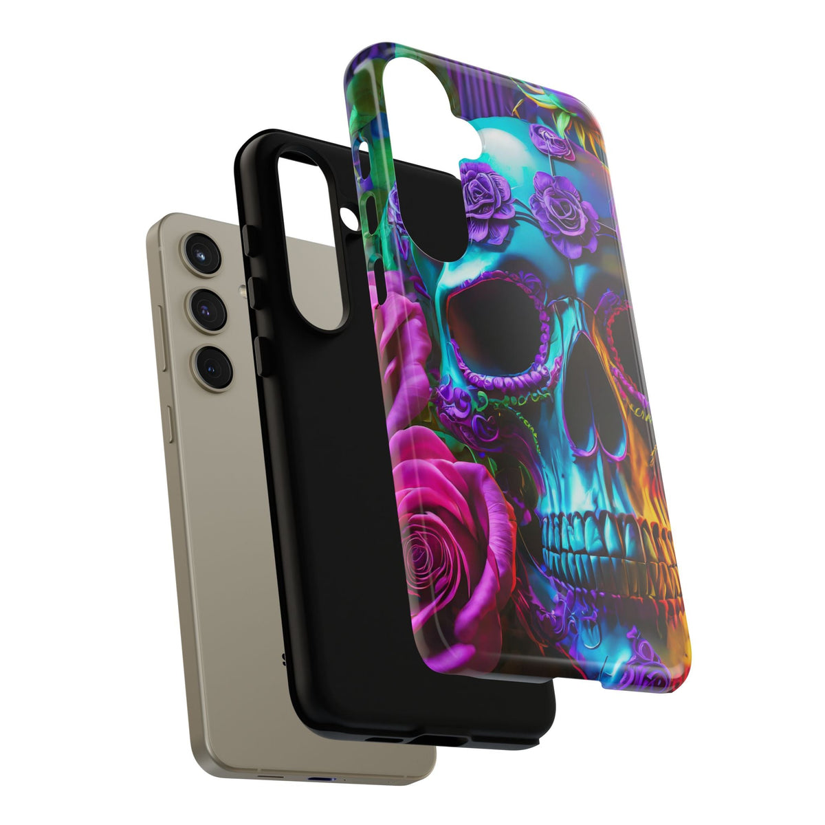 Neon Skull and Roses Vibrant Tough Phone Case