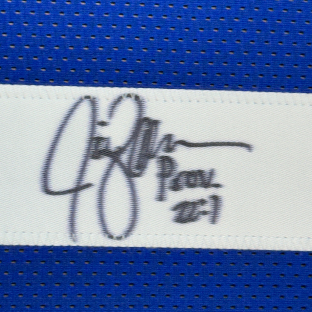 Framed Autographed/Signed Jim Zorn 35x39 Seattle Blue Football Jersey JSA COA