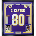 Framed Autographed/Signed Cris Carter 35x39 Minnesota Purple Football Jersey JSA COA