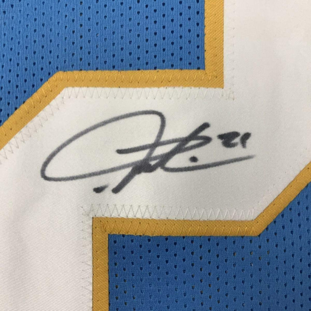 Framed Autographed/Signed LaDainian Tomlinson 35x39 San Diego Powder Blue Football Jersey JSA COA