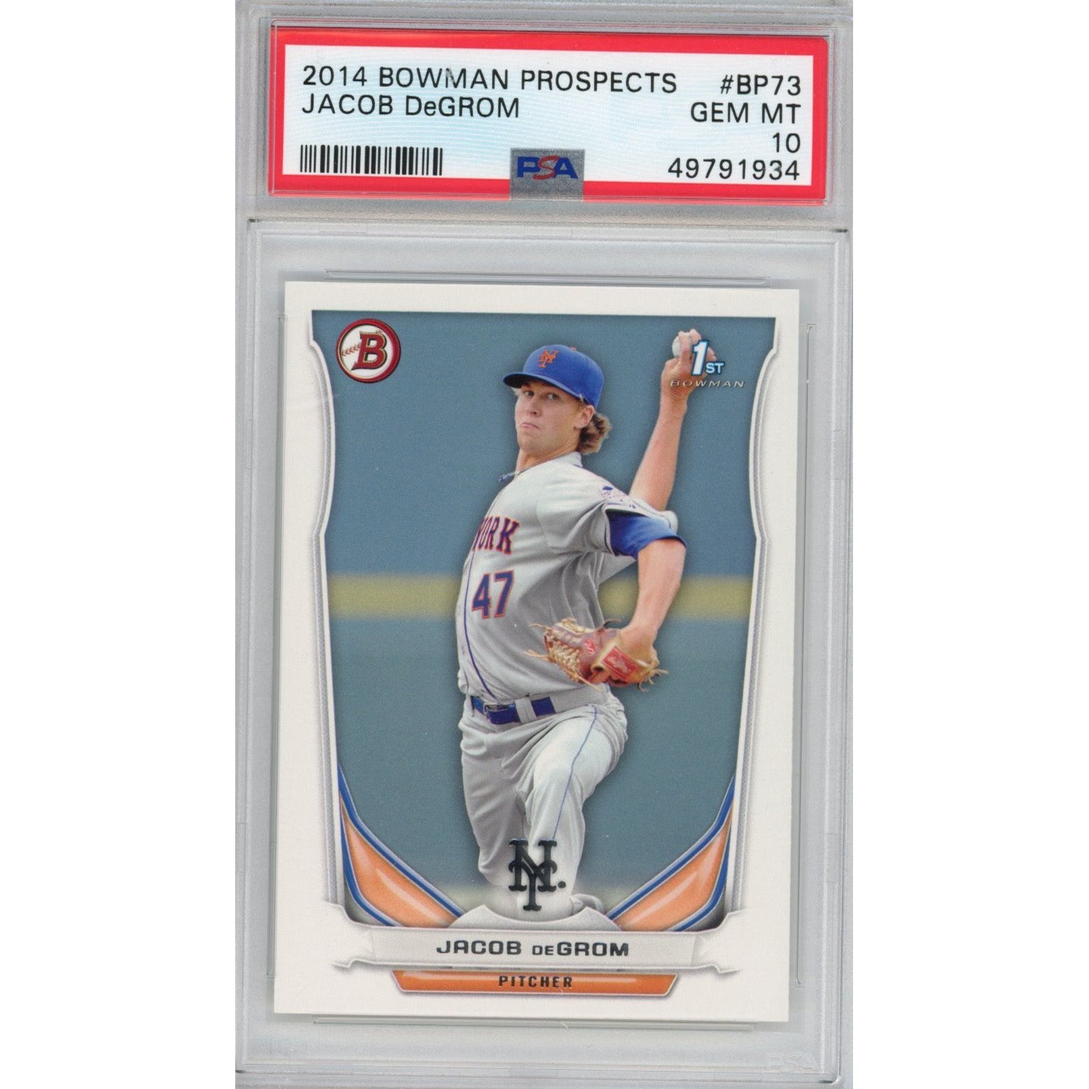 Graded 2014 Topps Bowman Prospects Jacob DeGrom #BP73 Rookie RC Baseball Card PSA 10 Gem Mint