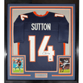 Framed Autographed/Signed Courtland Sutton 35x39 Denver Blue Football Jersey JSA COA