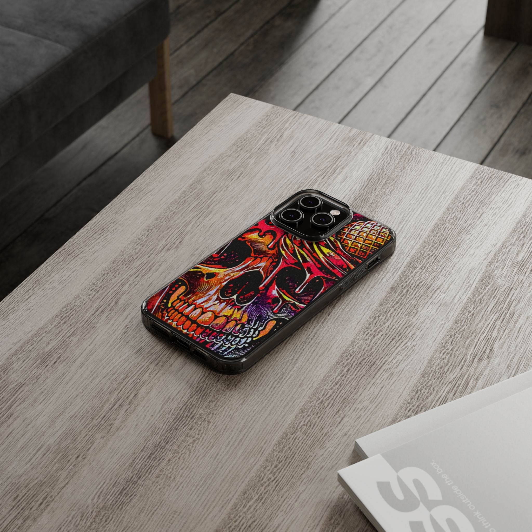 Neon Ice Cream Skull Clear Phone Case