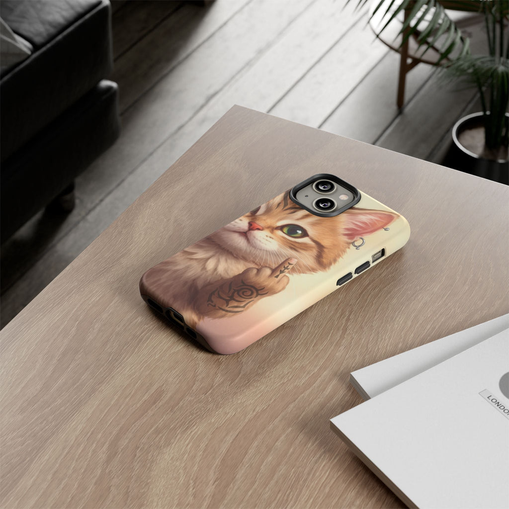 Evil Kitty Giving the Bird Tough Phone Case