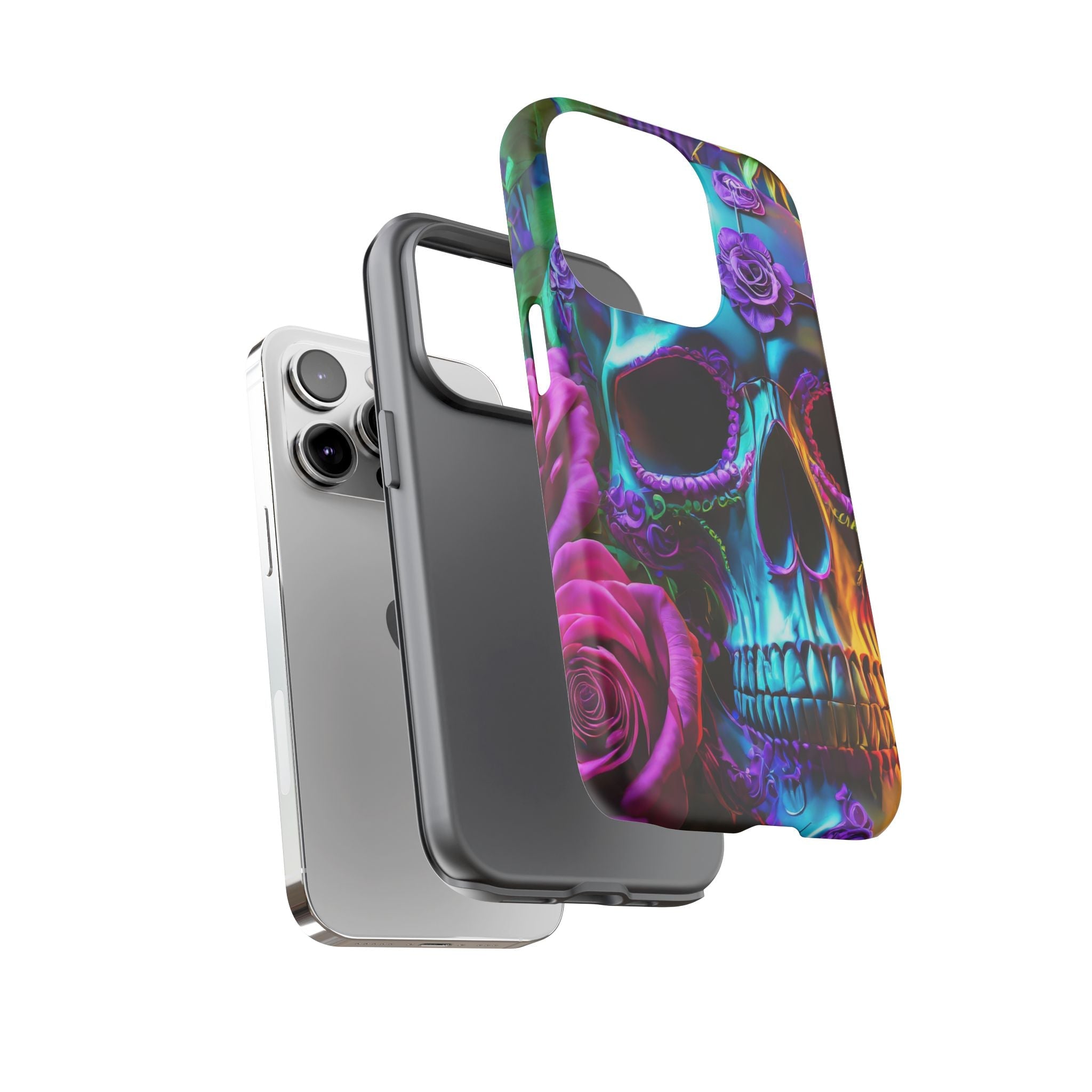 Neon Skull and Roses Vibrant Tough Phone Case