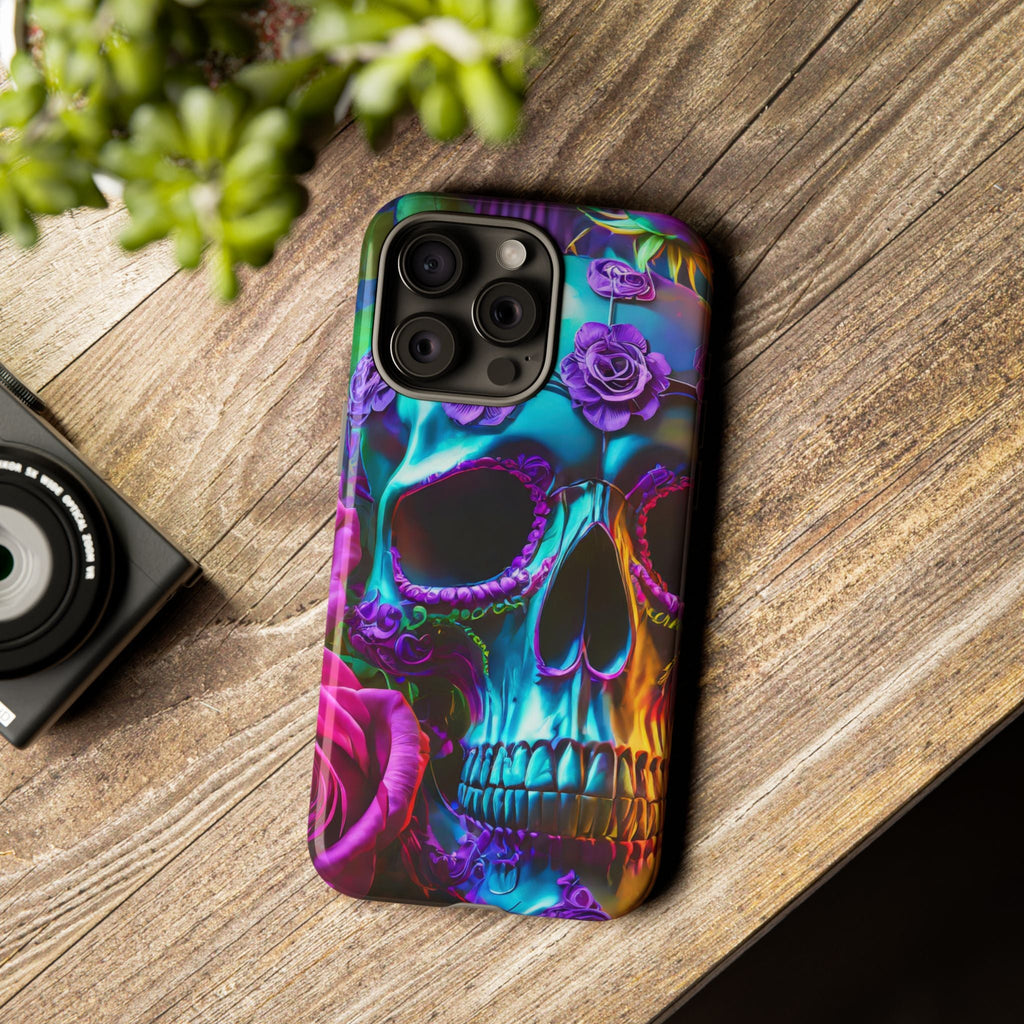 Neon Skull and Roses Vibrant Tough Phone Case