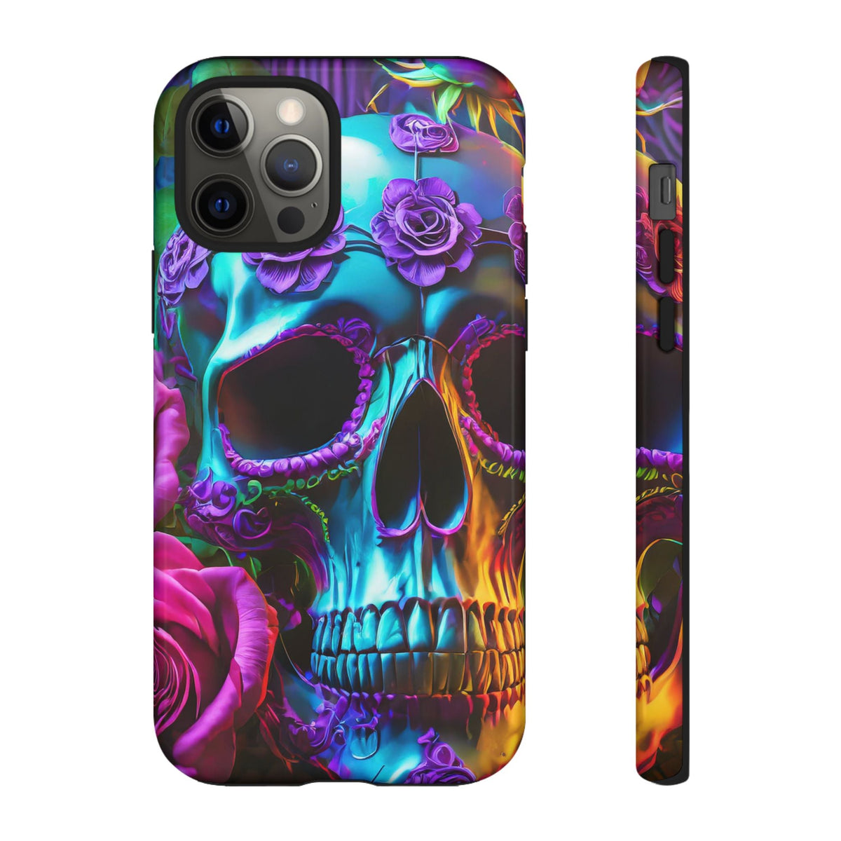 Neon Skull and Roses Vibrant Tough Phone Case