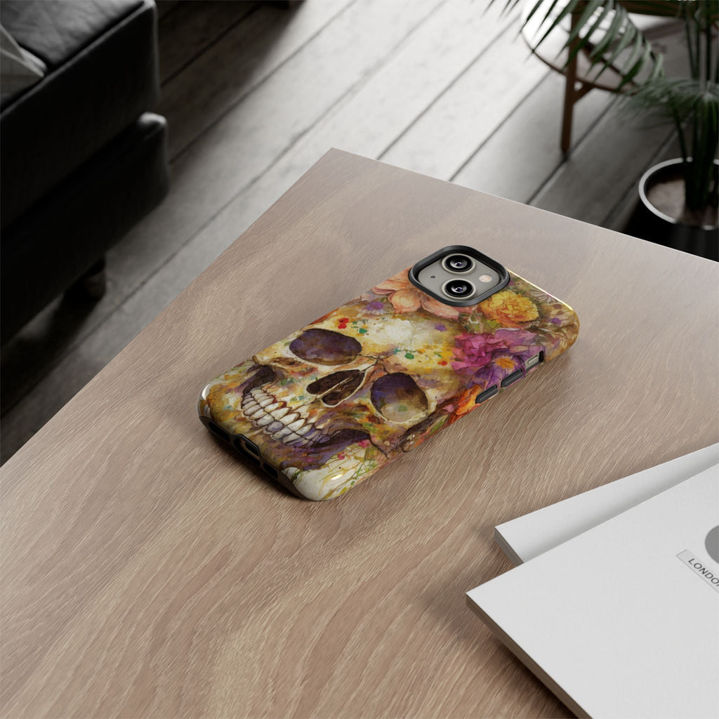 Unique Floral Skull Tough Phone Case