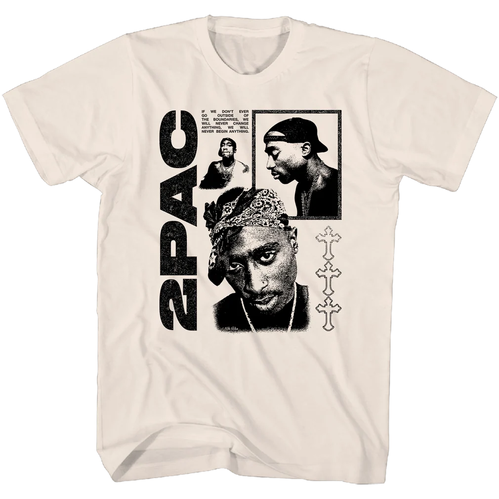 Tupac Tan Logos T-Shirt | Officially Licensed Tupac Shakir Merchandise