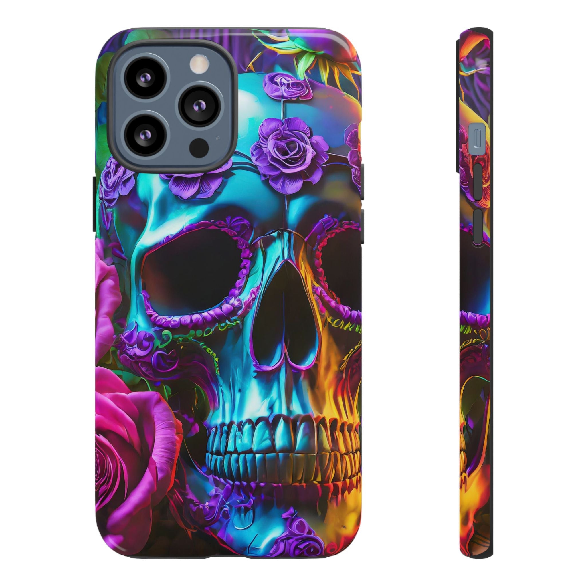Neon Skull and Roses Vibrant Tough Phone Case