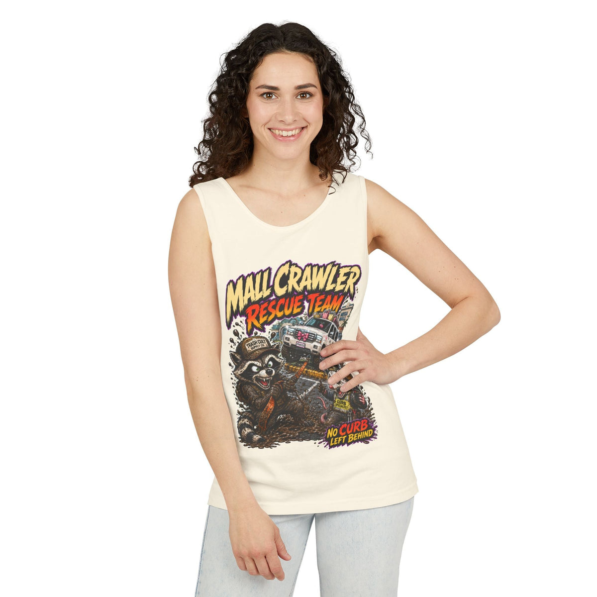 Mall Crawler Rescue Team Tank Top – Funny Raccoon Off-Road Graphic Tank