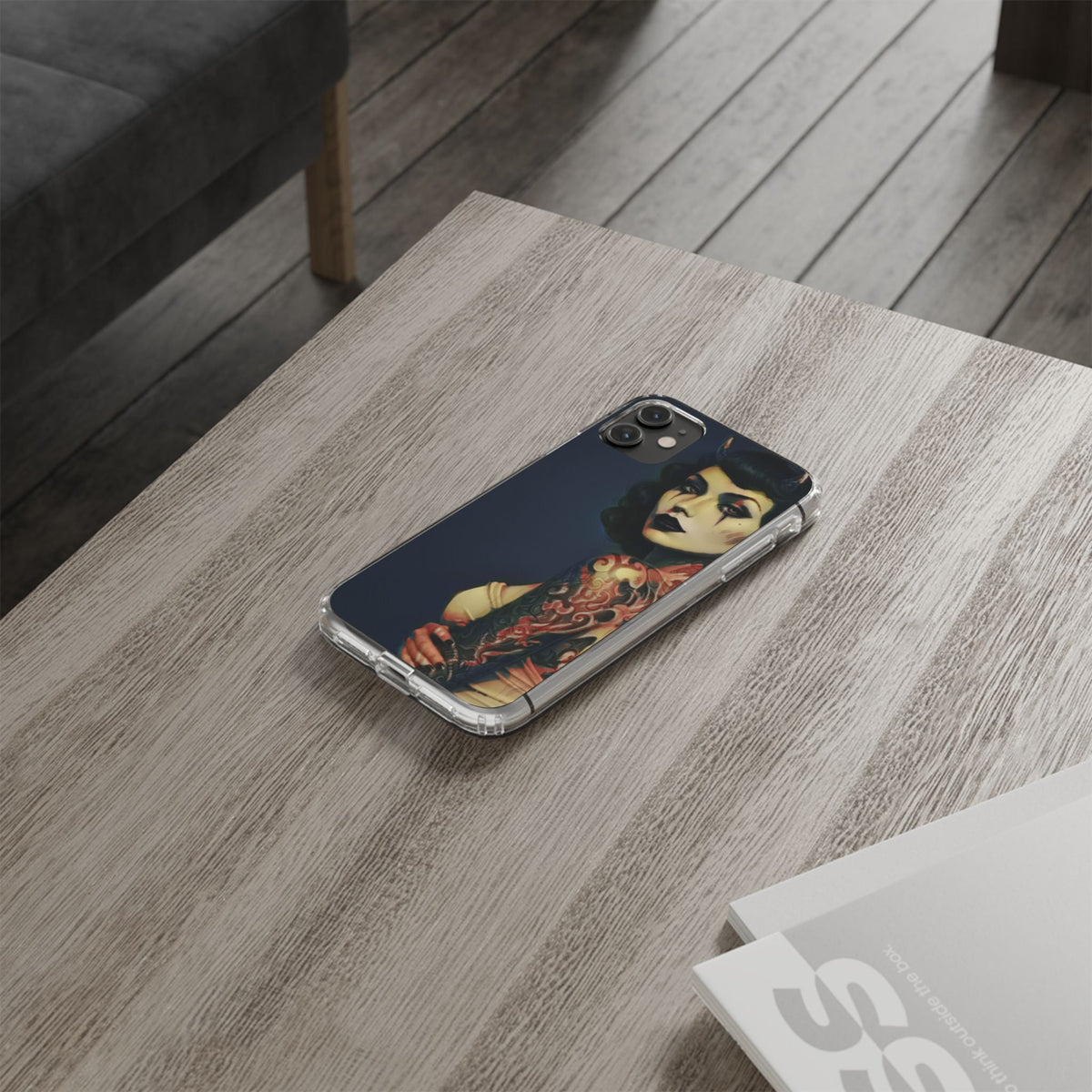 Gothic Devilish Tattooed Beauty Clear Phone Case
