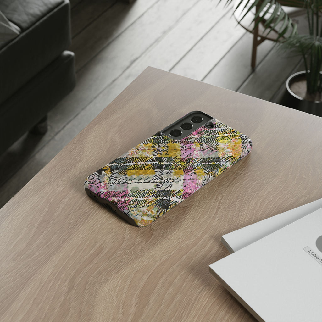 Purple Plaid Floral Artistic Tough Phone Case
