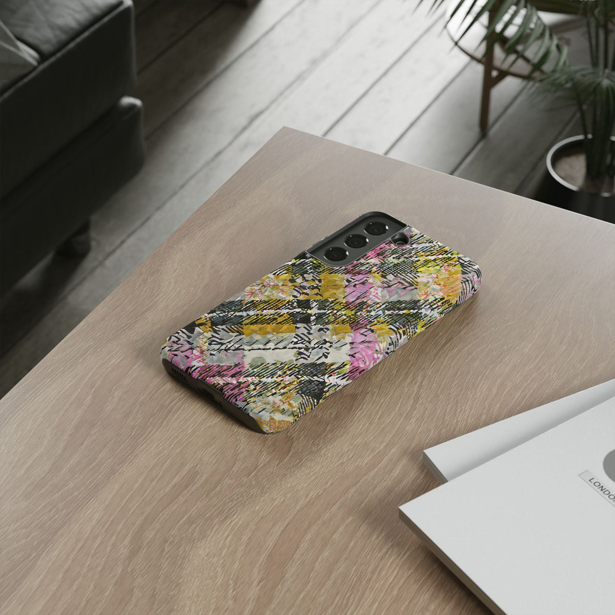 Purple Plaid Floral Artistic Tough Phone Case