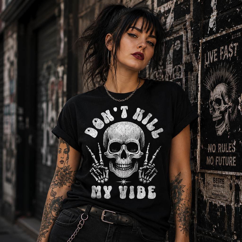 Skull Peace Signs T-Shirt, Gothic Streetwear, Dark Humor Goth Apparel