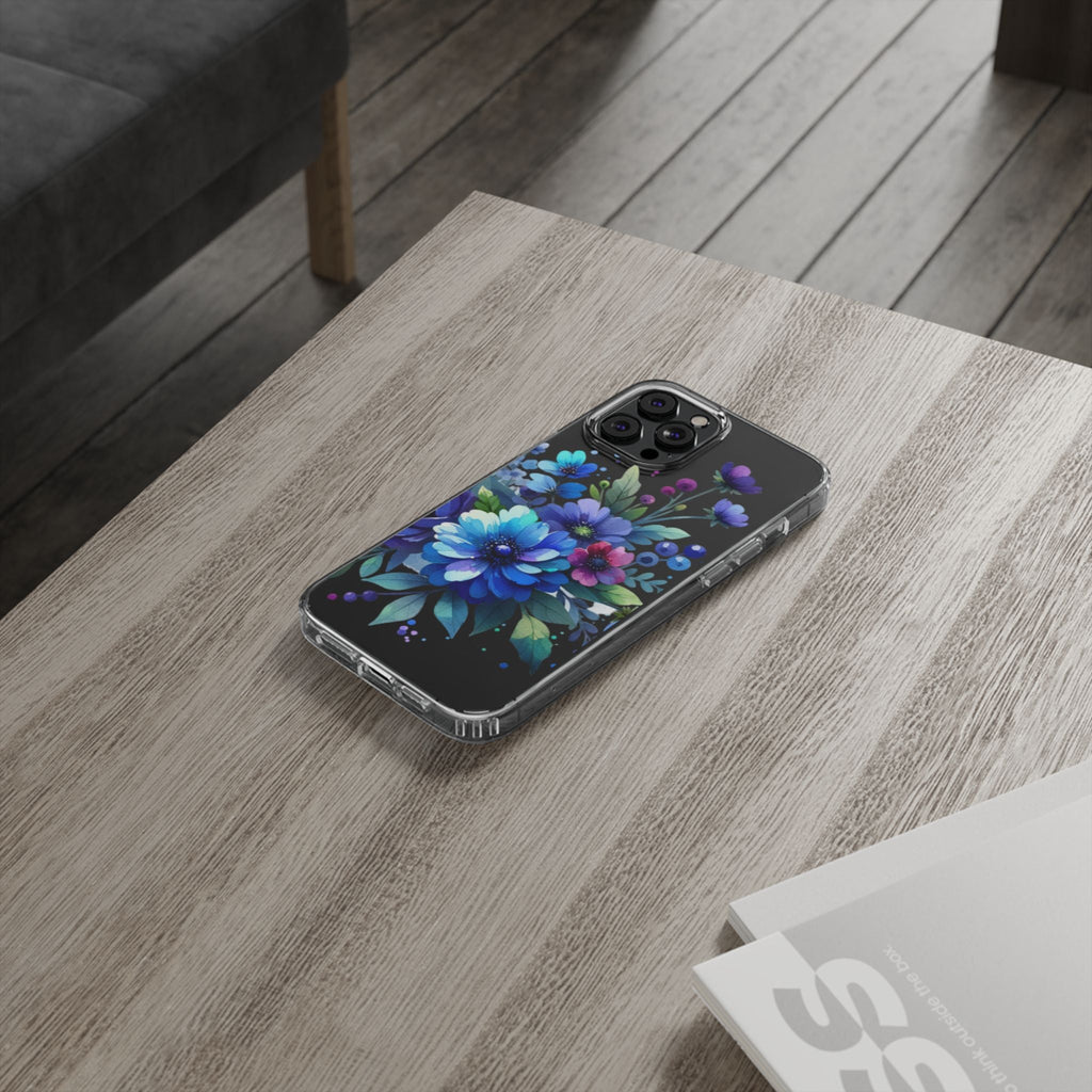 Vibrant Blue Floral Clear Phone Case